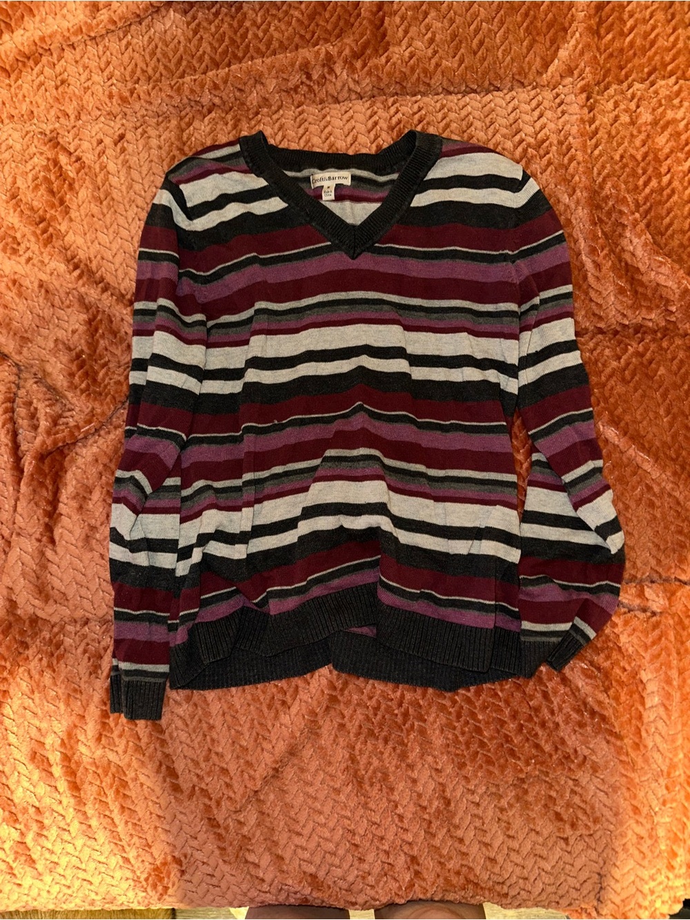 croft & barrow Striped V-Neck Sweater - Burgundy, Black & Gray